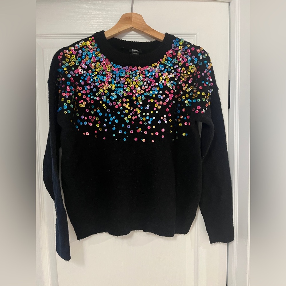 Buffalo David Bitton Black Sweater with Multicolor Sequins
